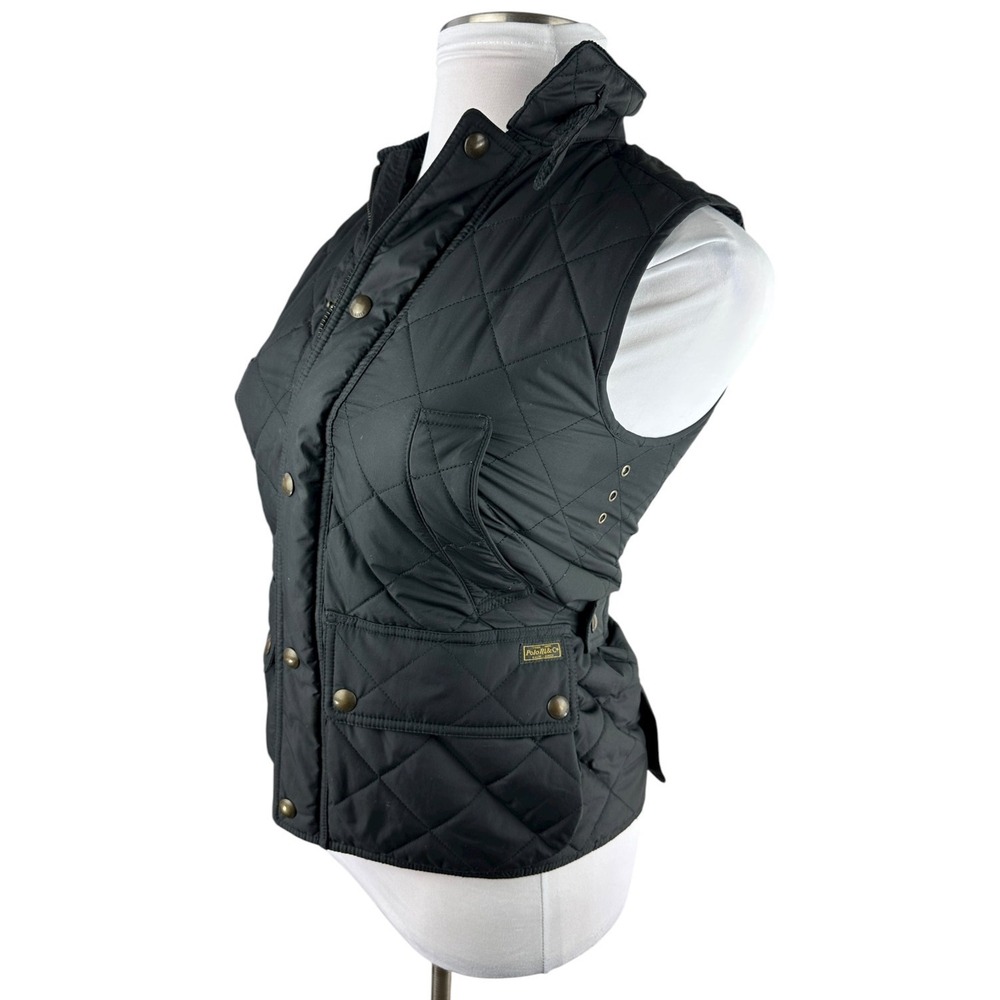 Polo Ralph Lauren Diamond Quilted Vest XS Black Full Zip Corduroy Collar Belt - Picture 10 of 16